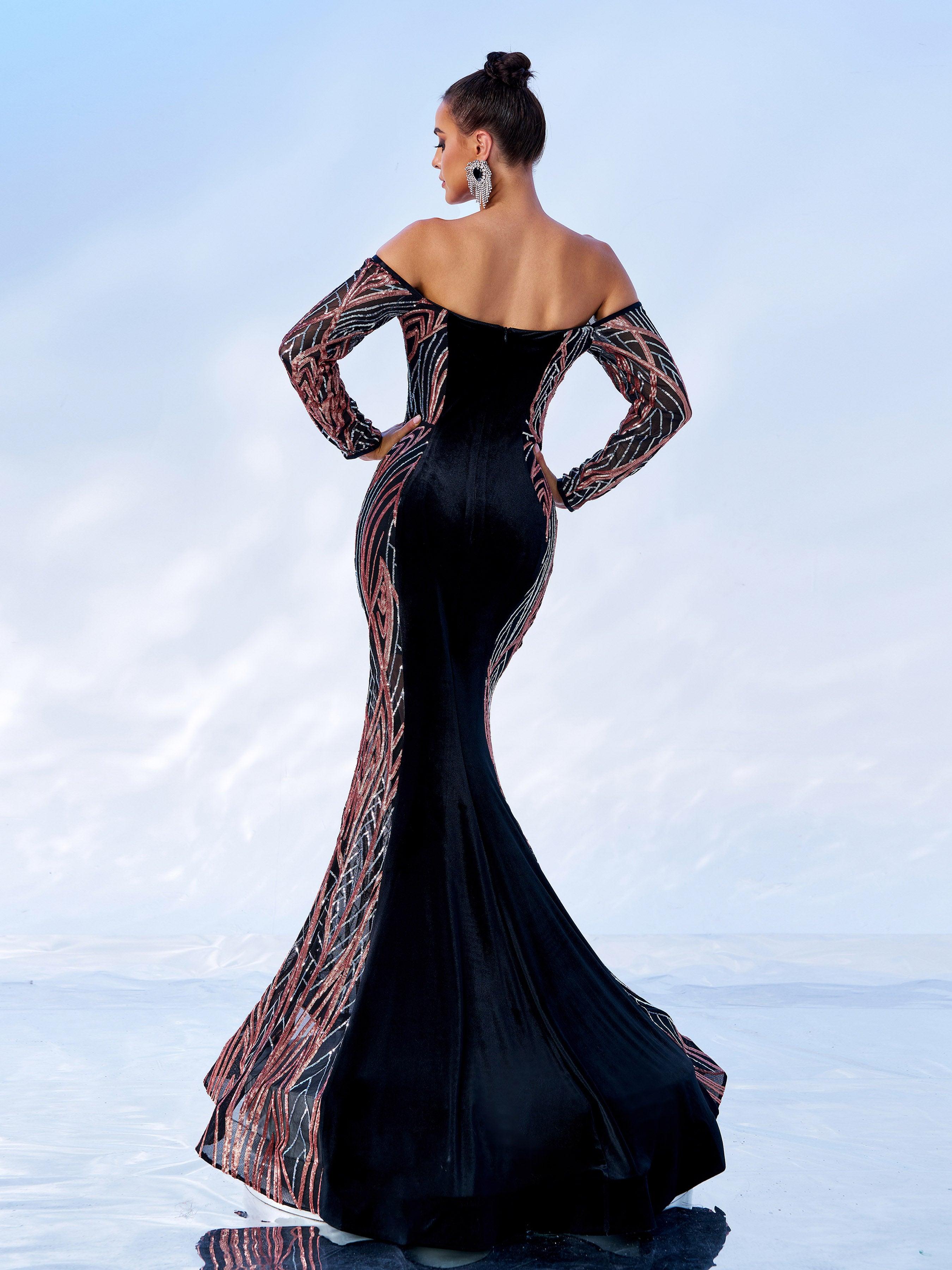 Off Shoulder Sequin Mermaid Evening Dress DH80171 - MISS ORD
