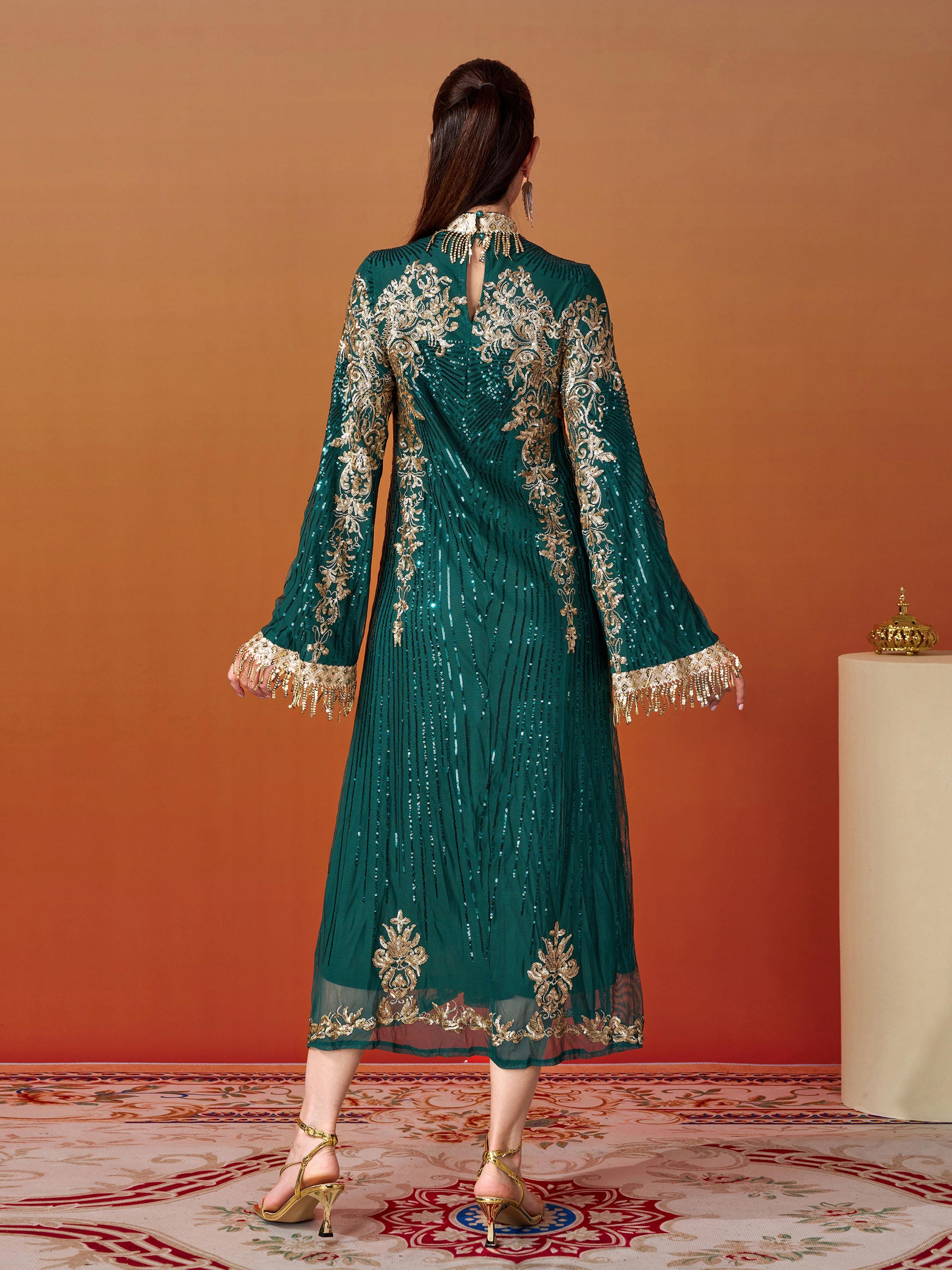 Stand Collar Bell Sleeve Sequin Dress MES00344 - MISS ORD