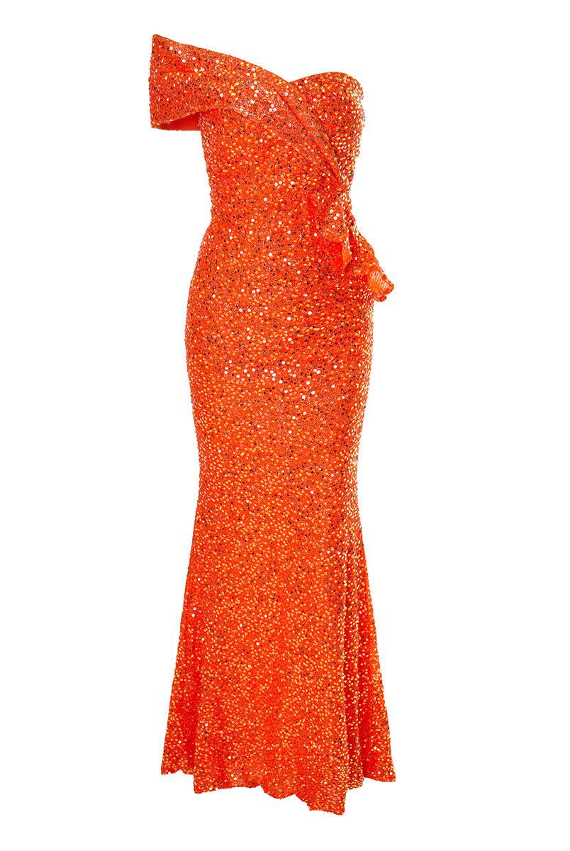 Ruffled Sequin One Shoulder Mermaid Dress WY46 - MISS ORD