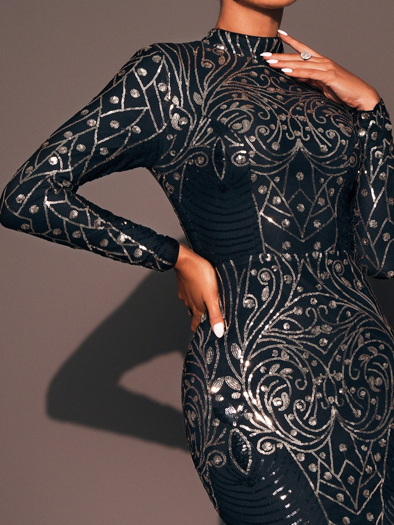 Mermaid Cutout Black Sequin Dress RJ11367