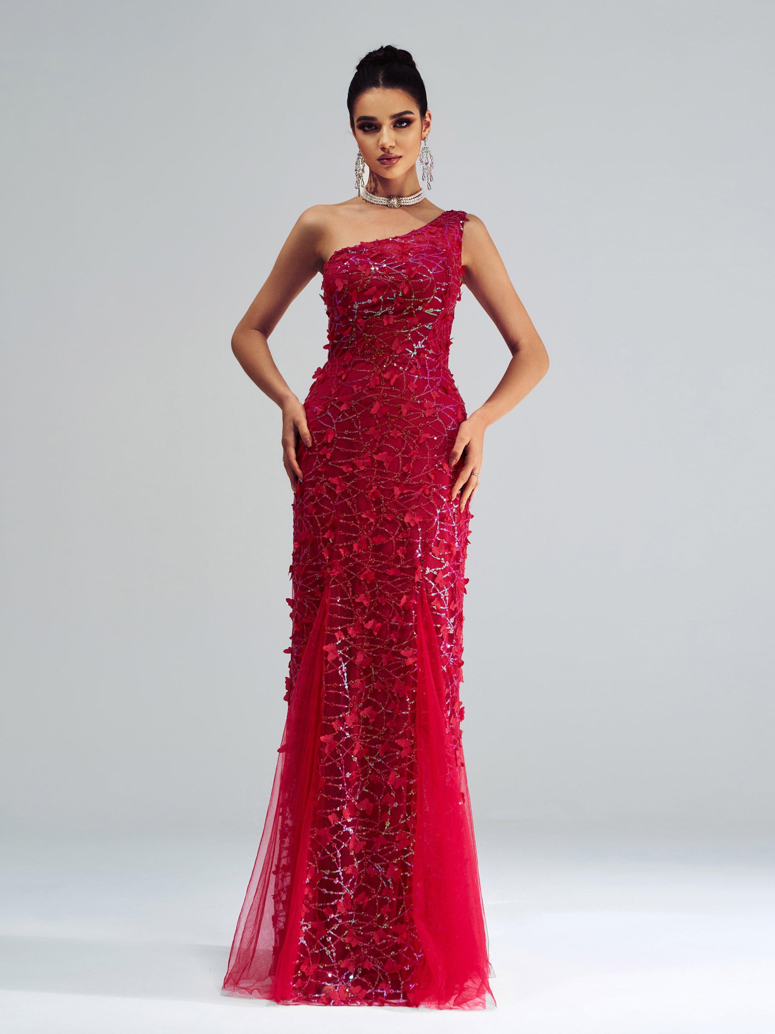 Butterfly Off Shoulder Sequin Mermaid Dress RH30893 - MISS ORD