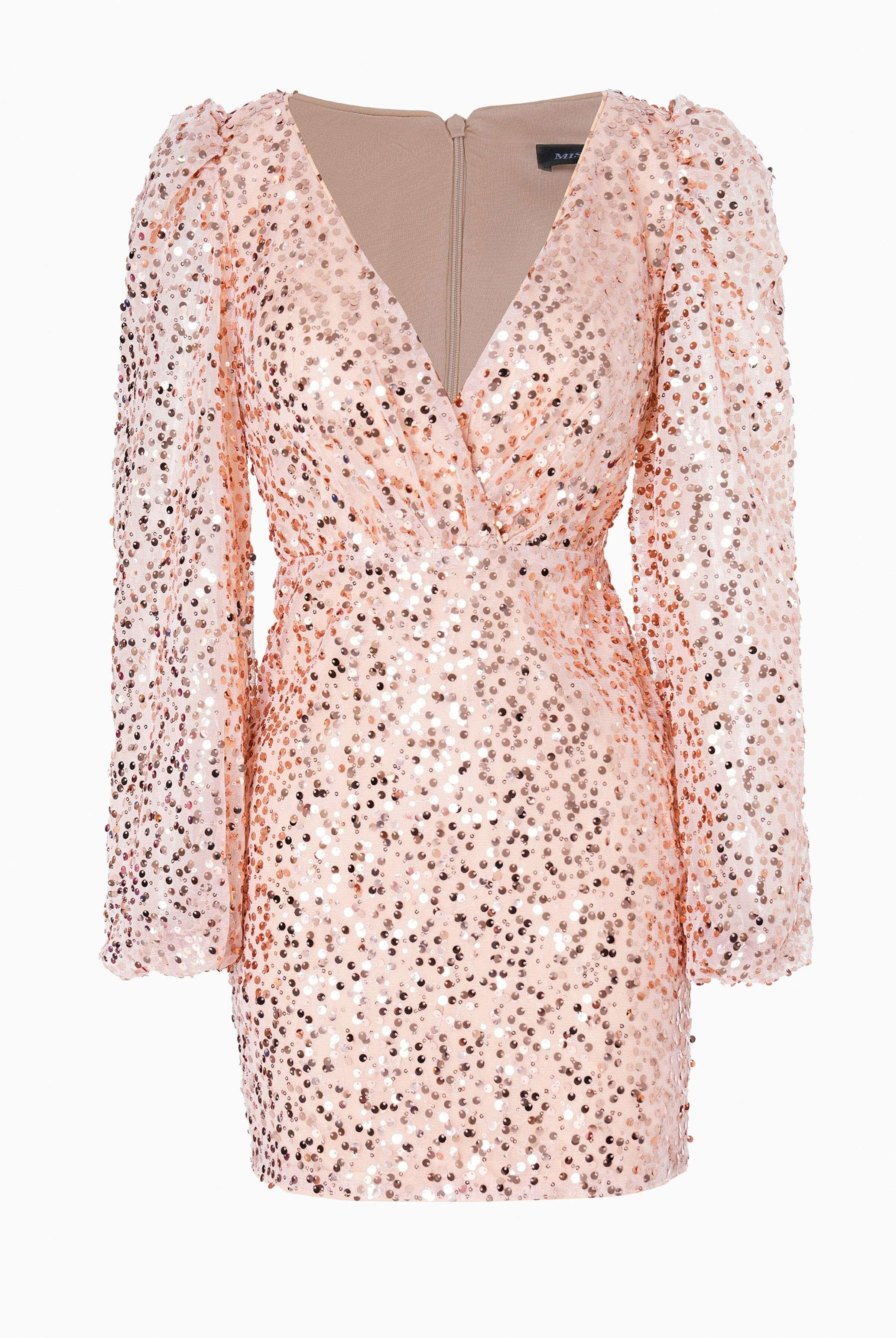 Lantern Sleeve V-neck Sequin Cocktail Dress RJ10566 - MISS ORD