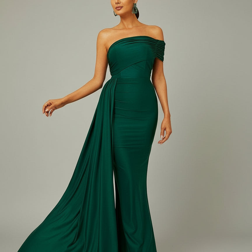 Draping Emerald Green Dress XH2158