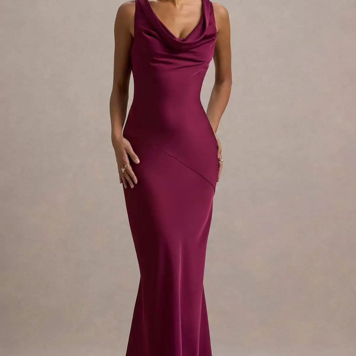 Elegant Cowl Neck Satin Mermaid Formal Evening Dress
