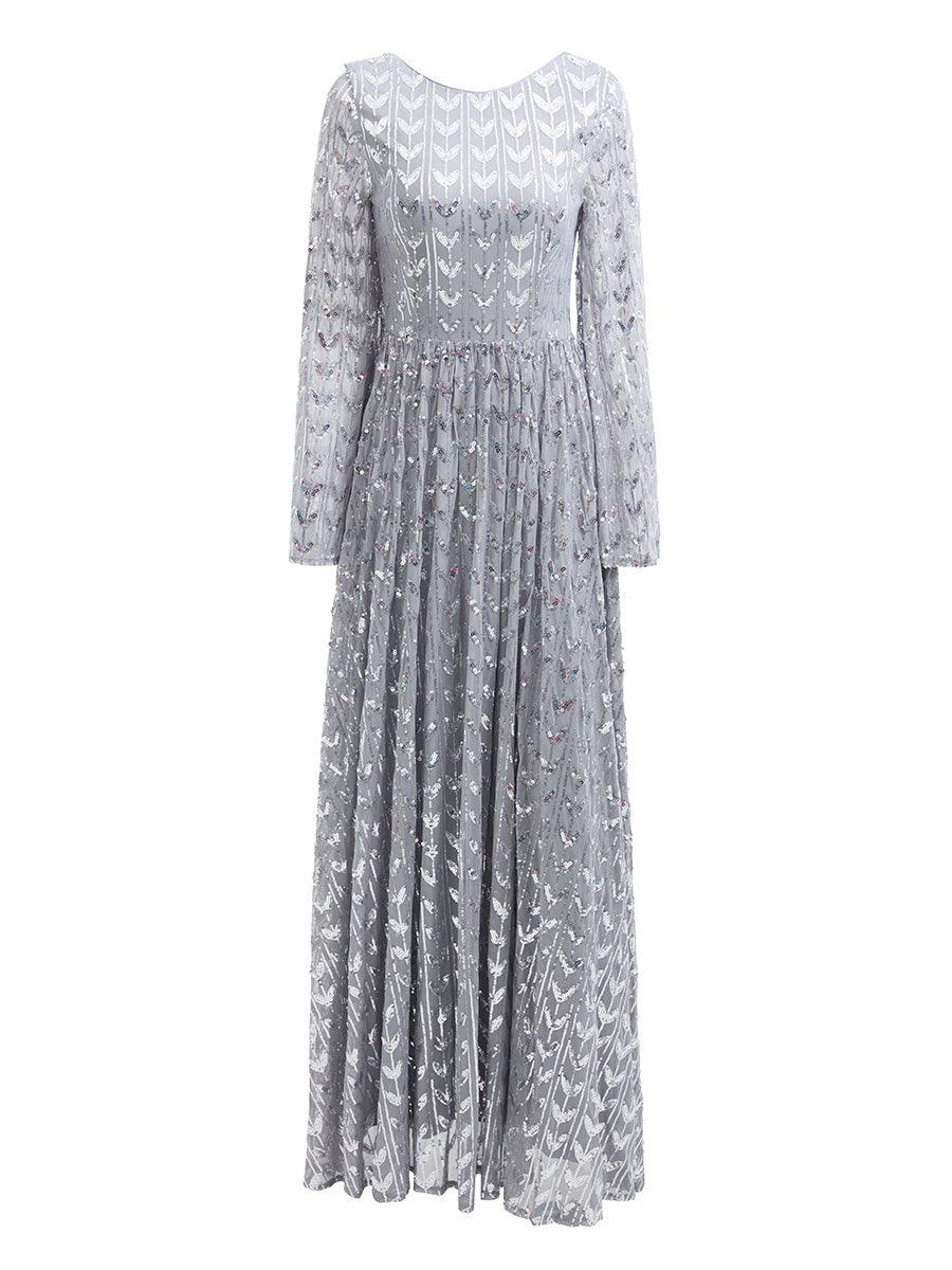 Bell Sleeve Backless Sequin Evening Dress RM20603 - MISS ORD