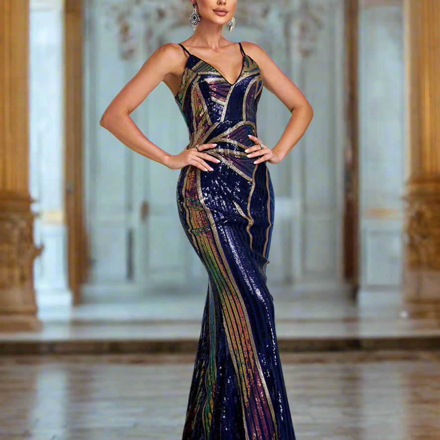 Sexy Spaghetti Sequin Prom Maxi Dress M01760