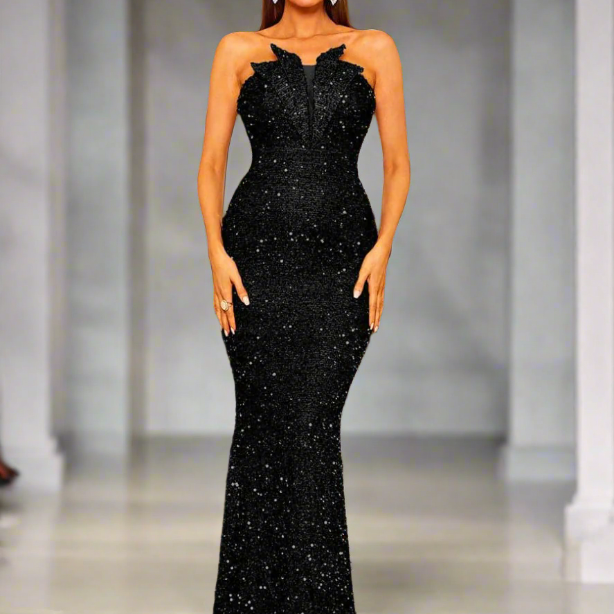 Strapless Folds Glitter Mermaid Prom Dress XJ978