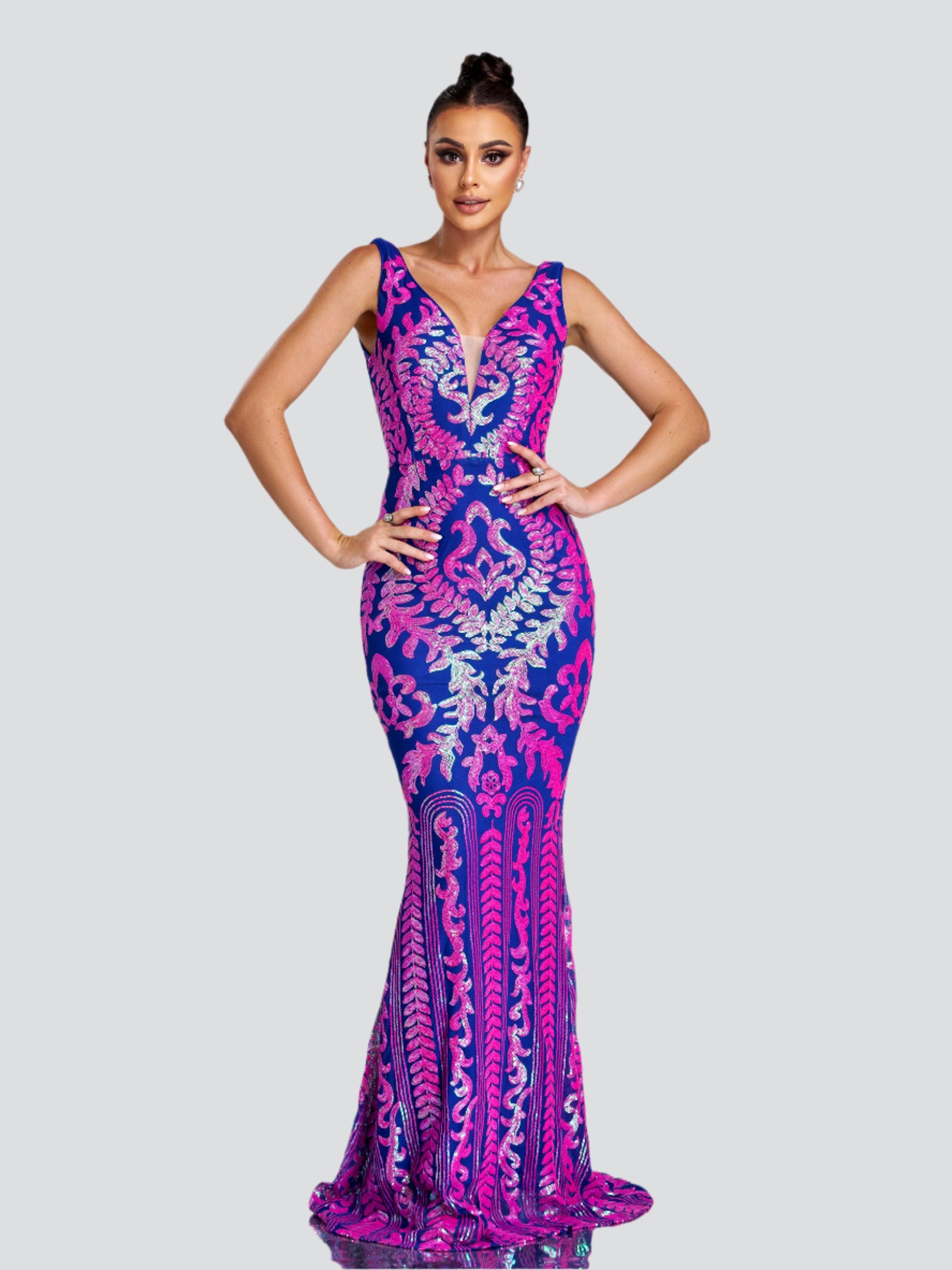 V Neck Sleeveless Tribal Sequin Black Dress XJ2305 - MISS ORD