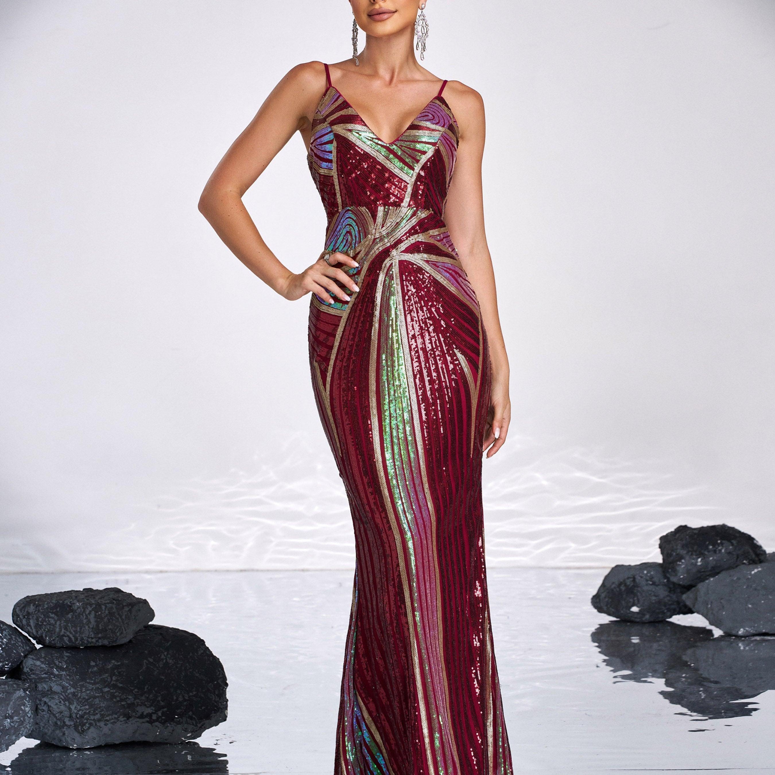 Sexy Spaghetti Sequin Prom Maxi Dress M01760 - MISS ORD