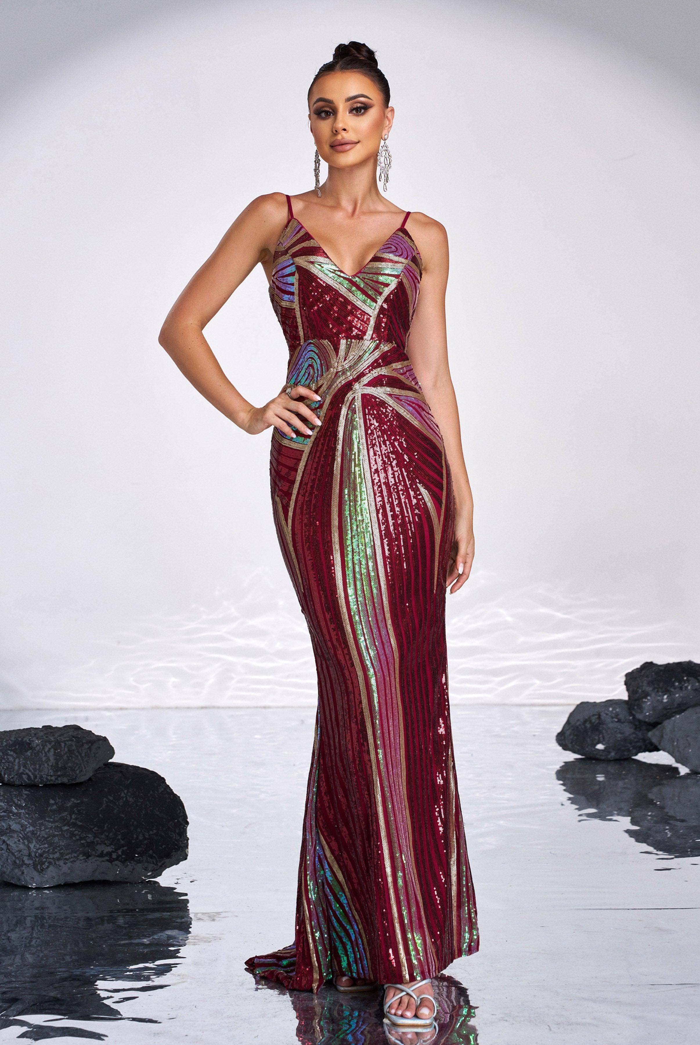 Sexy Spaghetti Sequin Prom Maxi Dress M01760 - MISS ORD