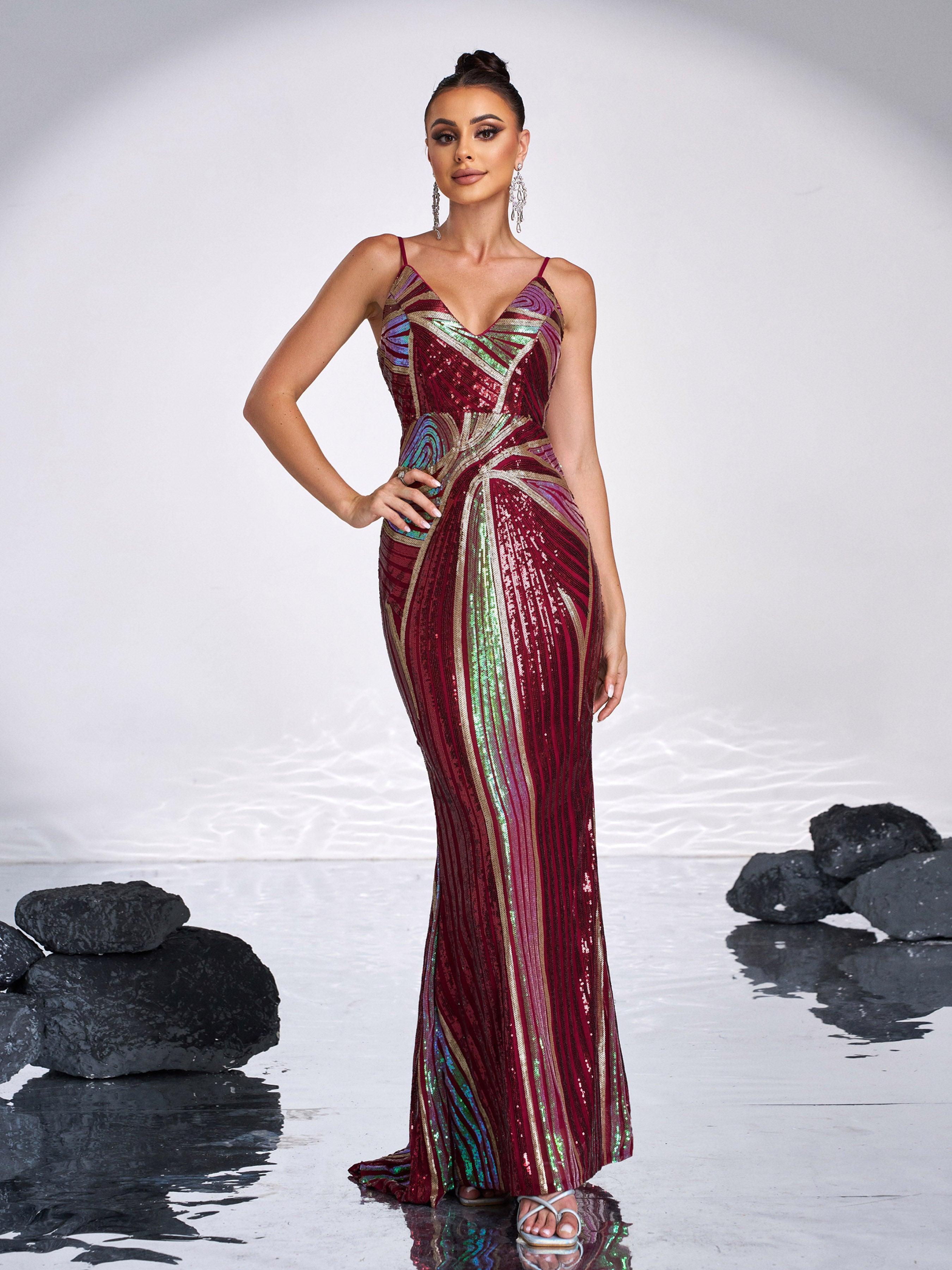 Sexy Spaghetti Sequin Prom Maxi Dress M01760 - MISS ORD
