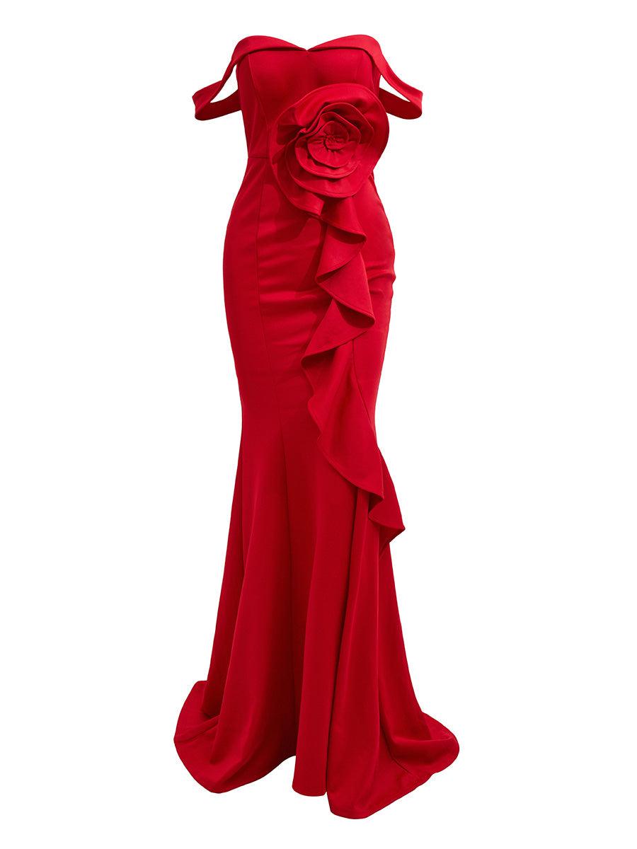 Off Shoulder Ruffled Evening Dress M02117 - MISS ORD