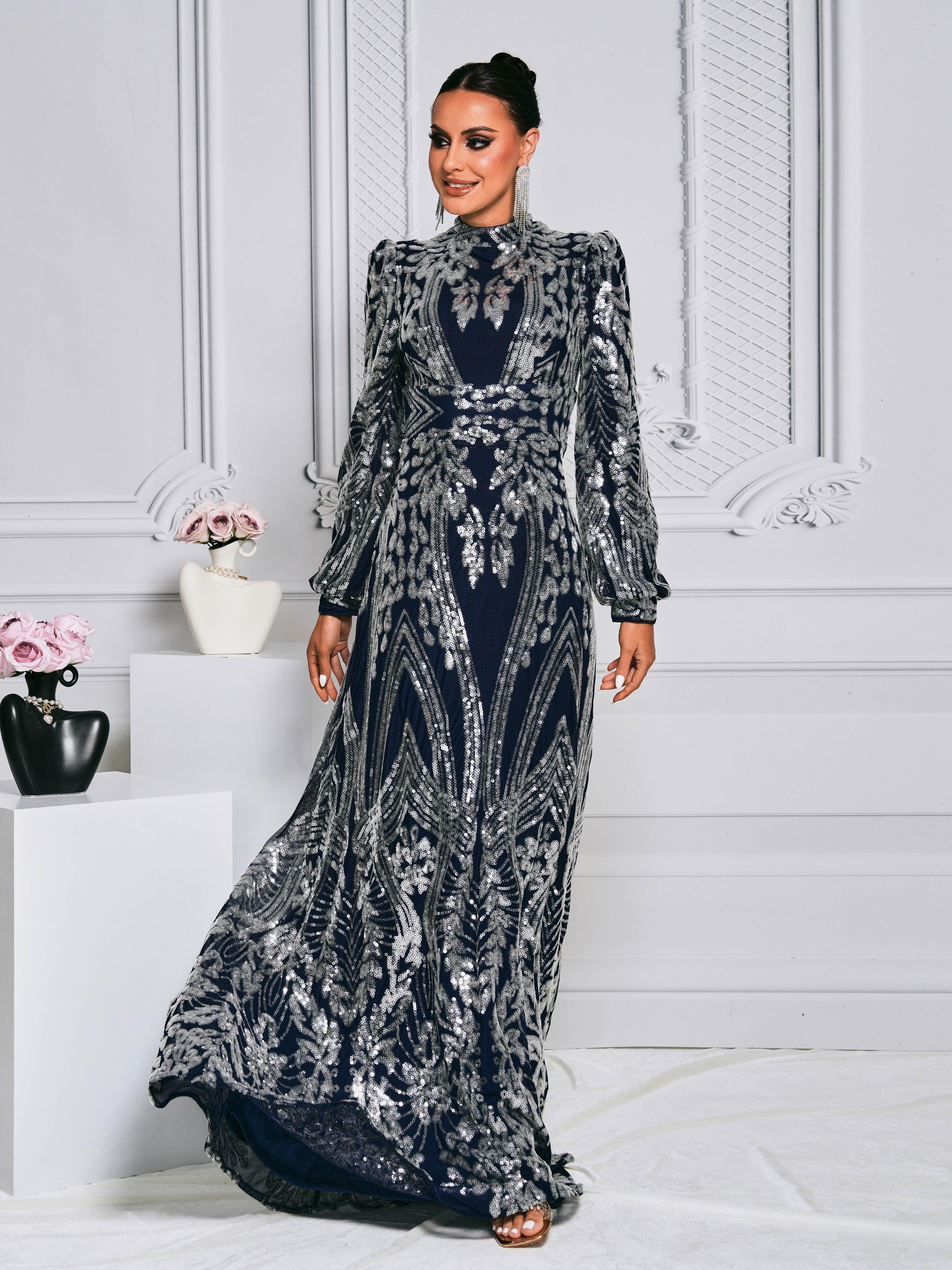 Long Sleeve Sequin Traditional Dress RJ0068 - MISS ORD