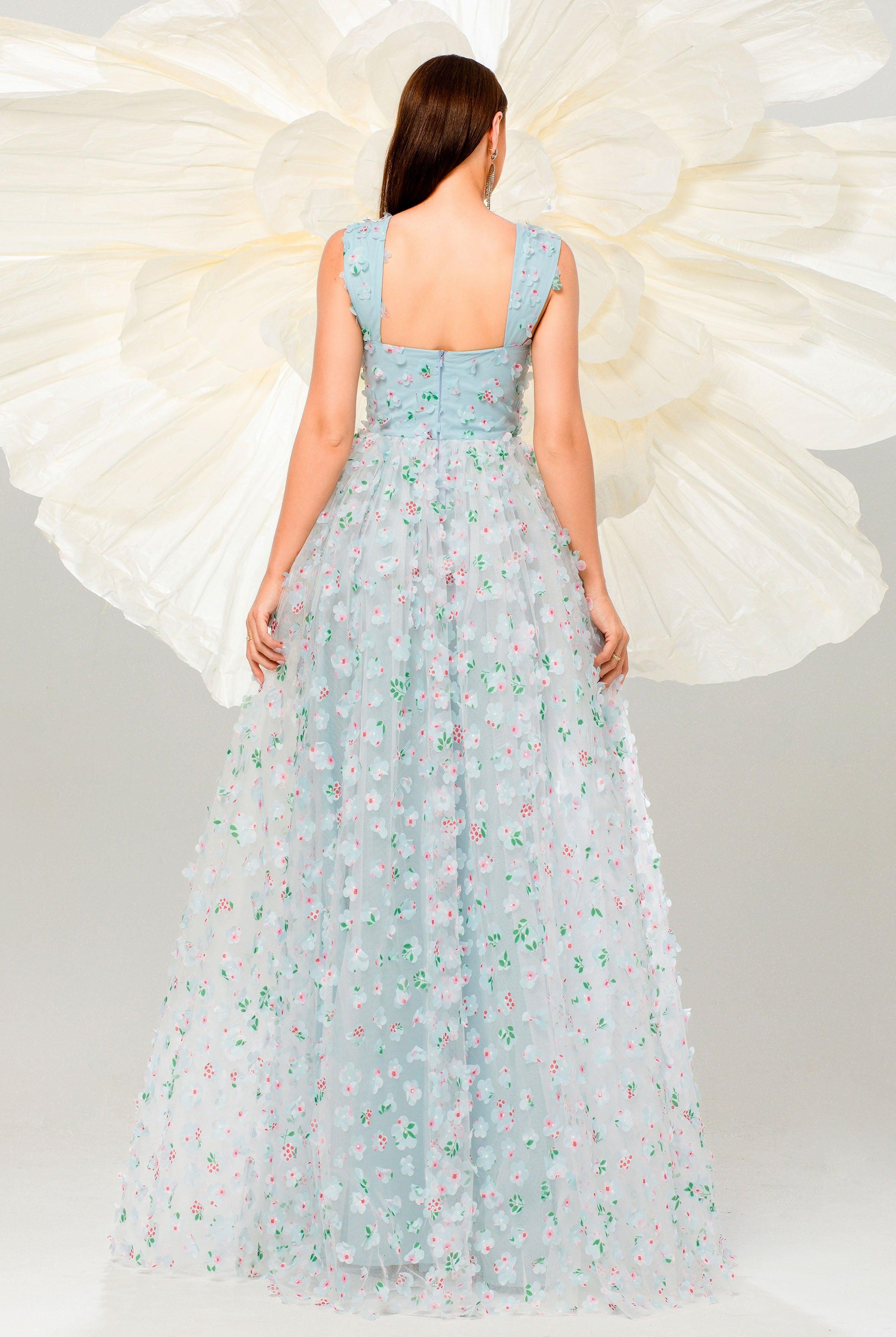 Appliqued Pink Camisole Floral Tulle Dress GM00142 - MISS ORD