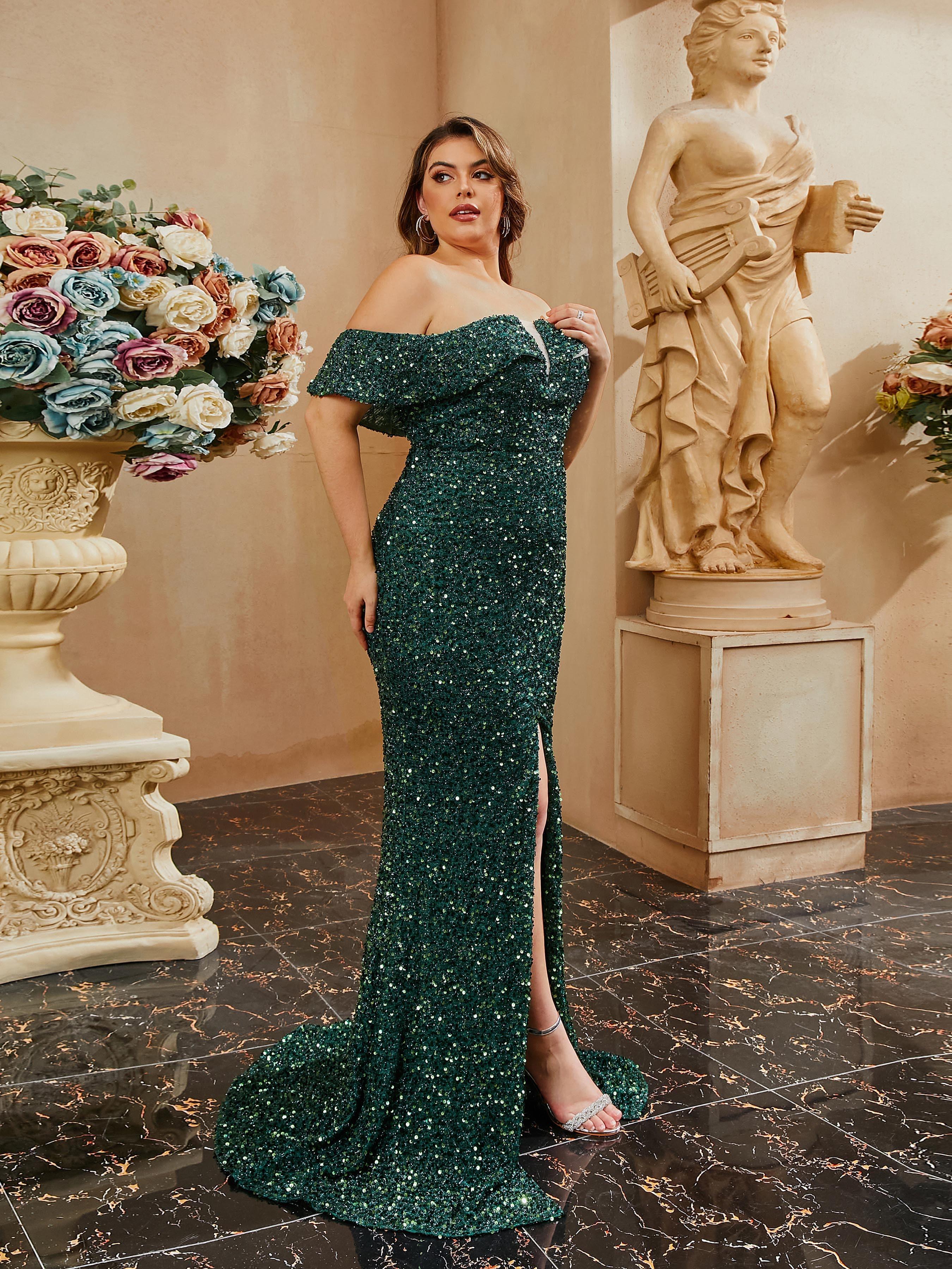 Plus Off Shoulder Split Mermaid Prom Dress PRA60124 - MISS ORD