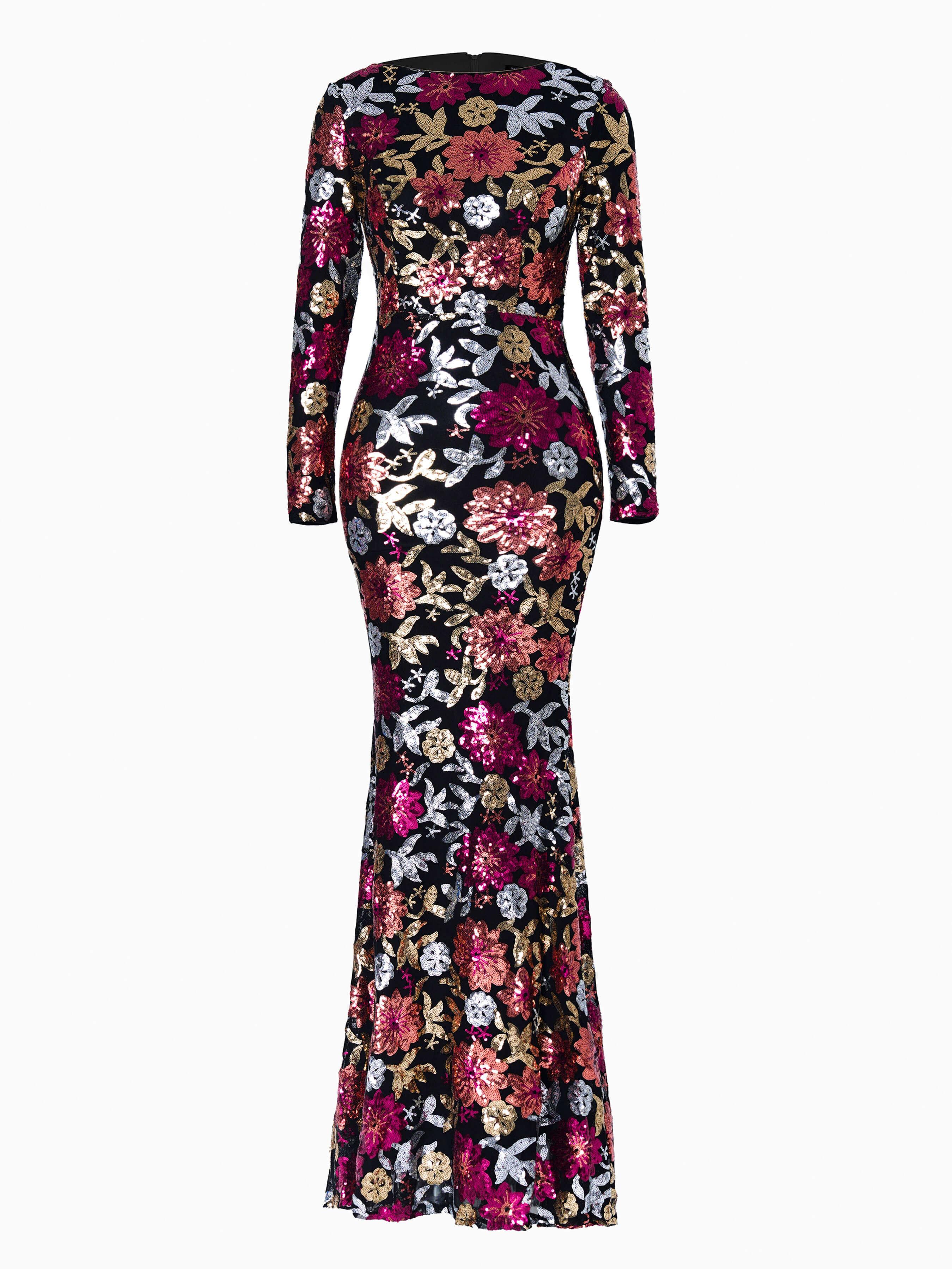 Crew Neck Floral Sequin Dress RJ10987 - MISS ORD