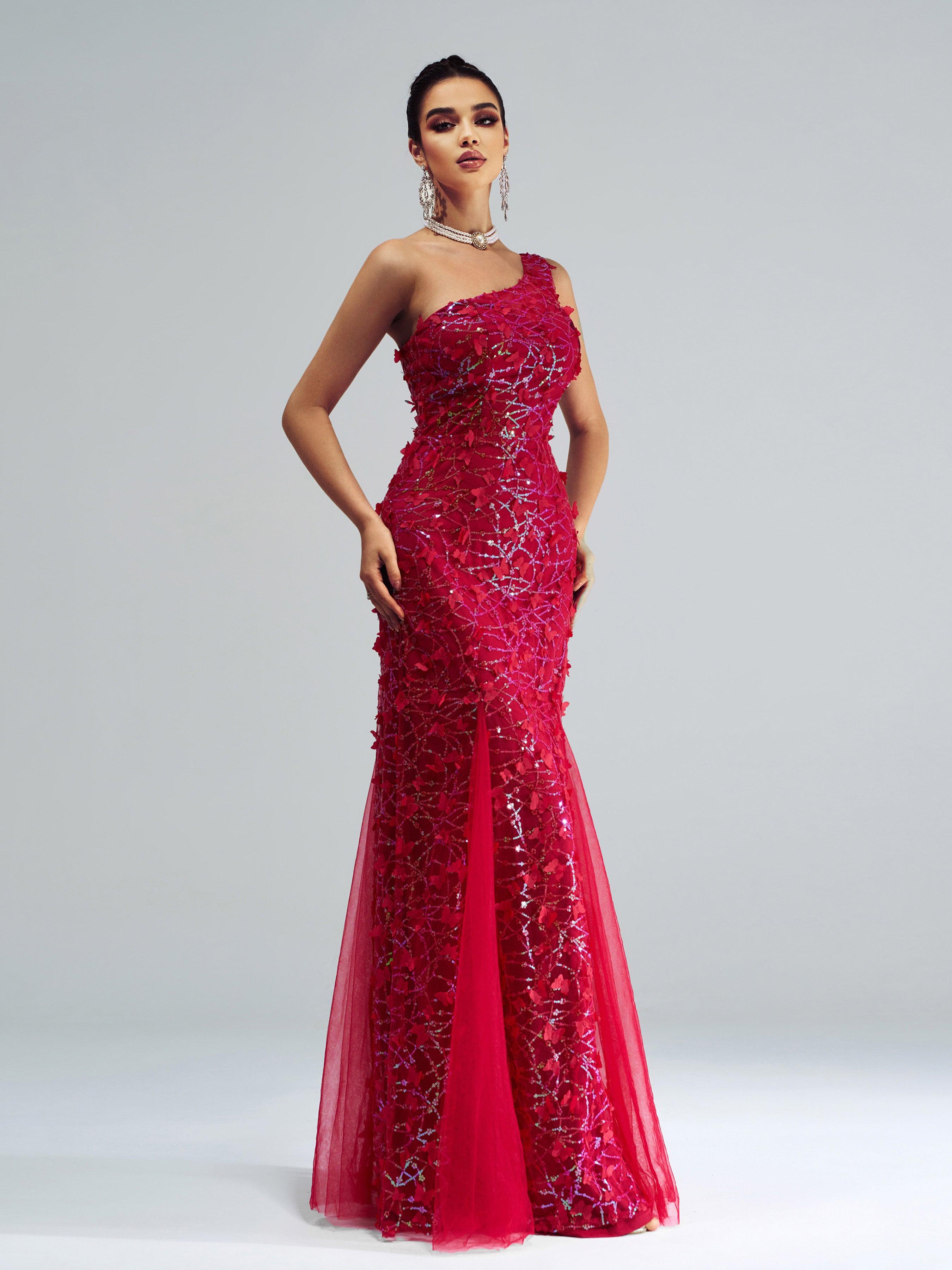 Butterfly Off Shoulder Sequin Mermaid Dress RH30893 - MISS ORD