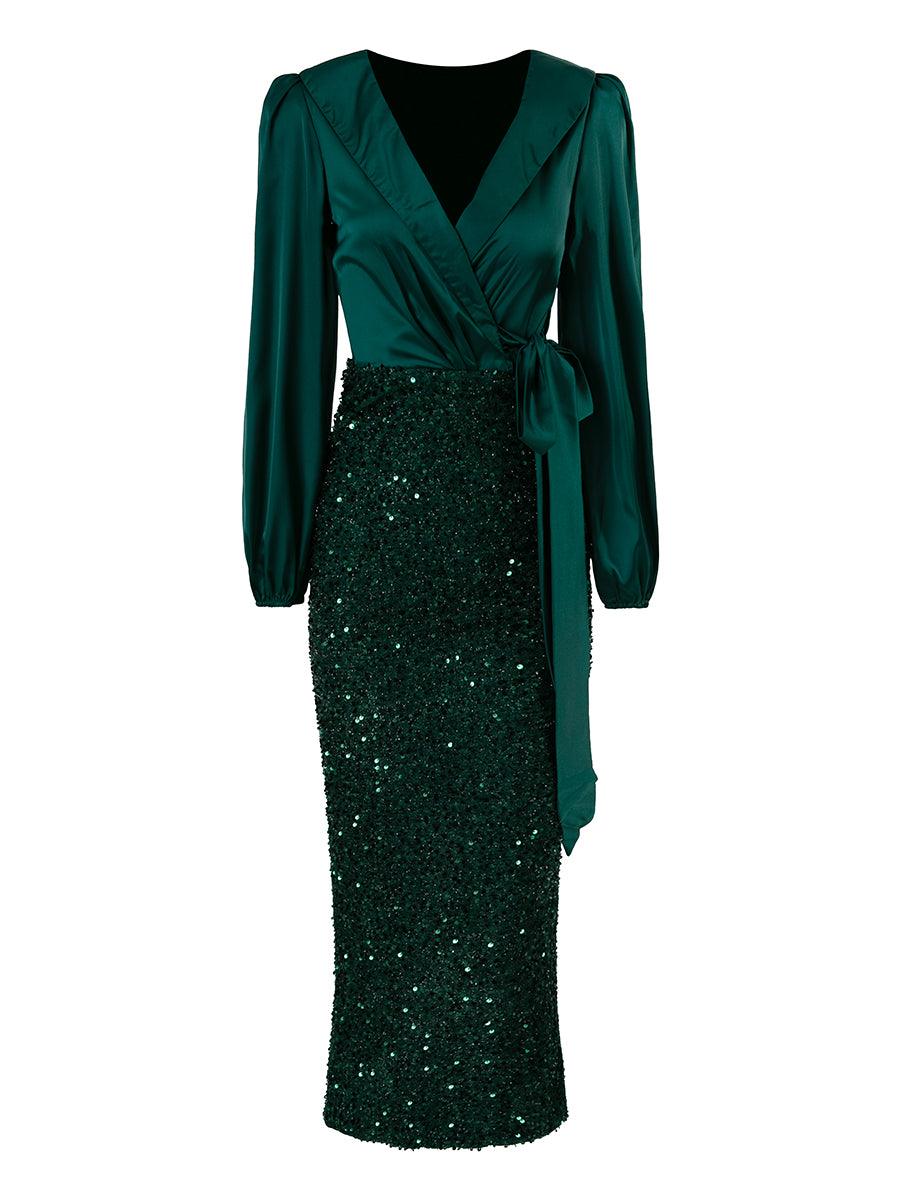 Wrap Panel Sequin Formal Dress M02081 - MISS ORD