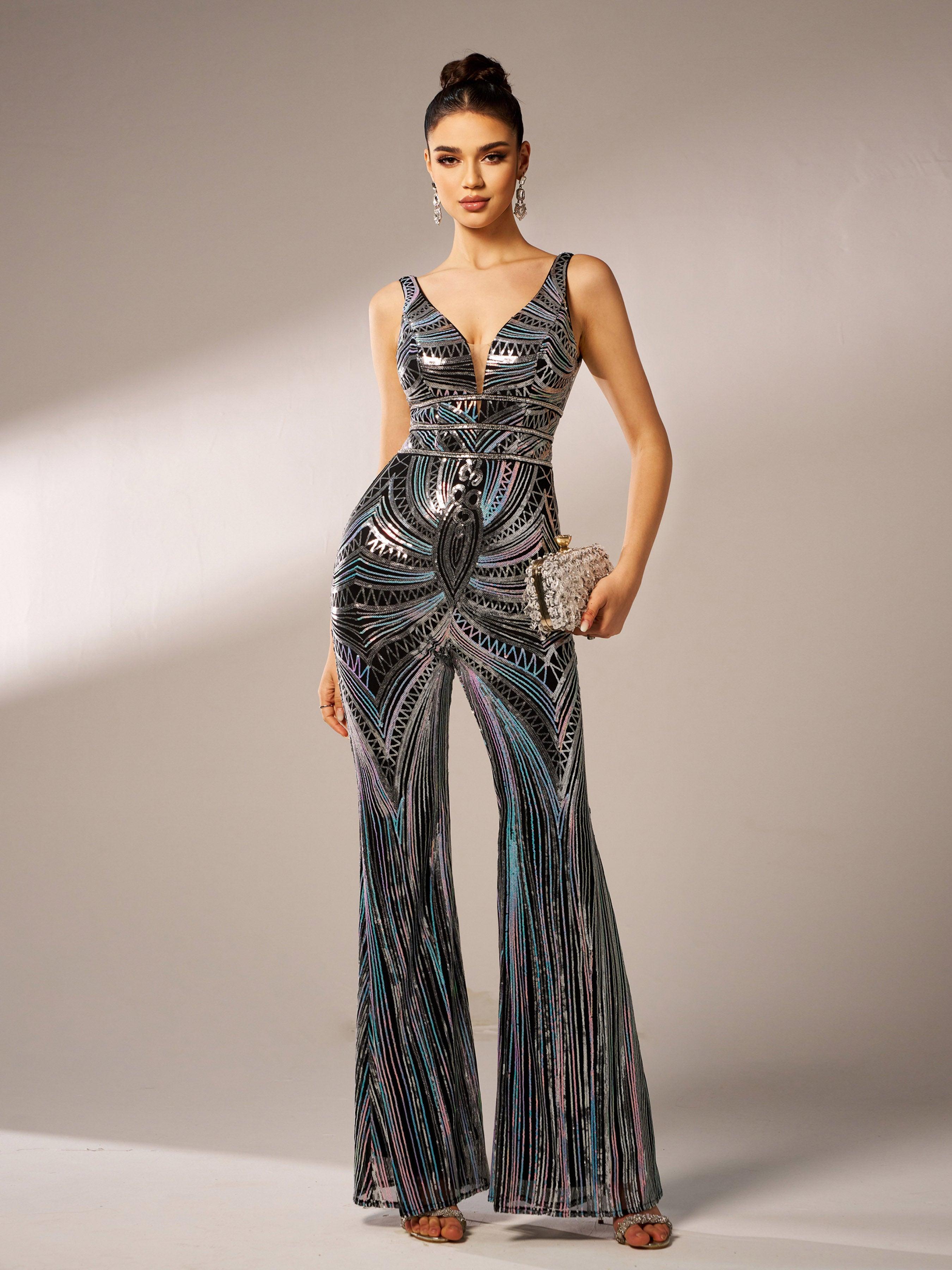 Sleeveless Cutout Sequin Jumpsuits DH80219 - MISS ORD