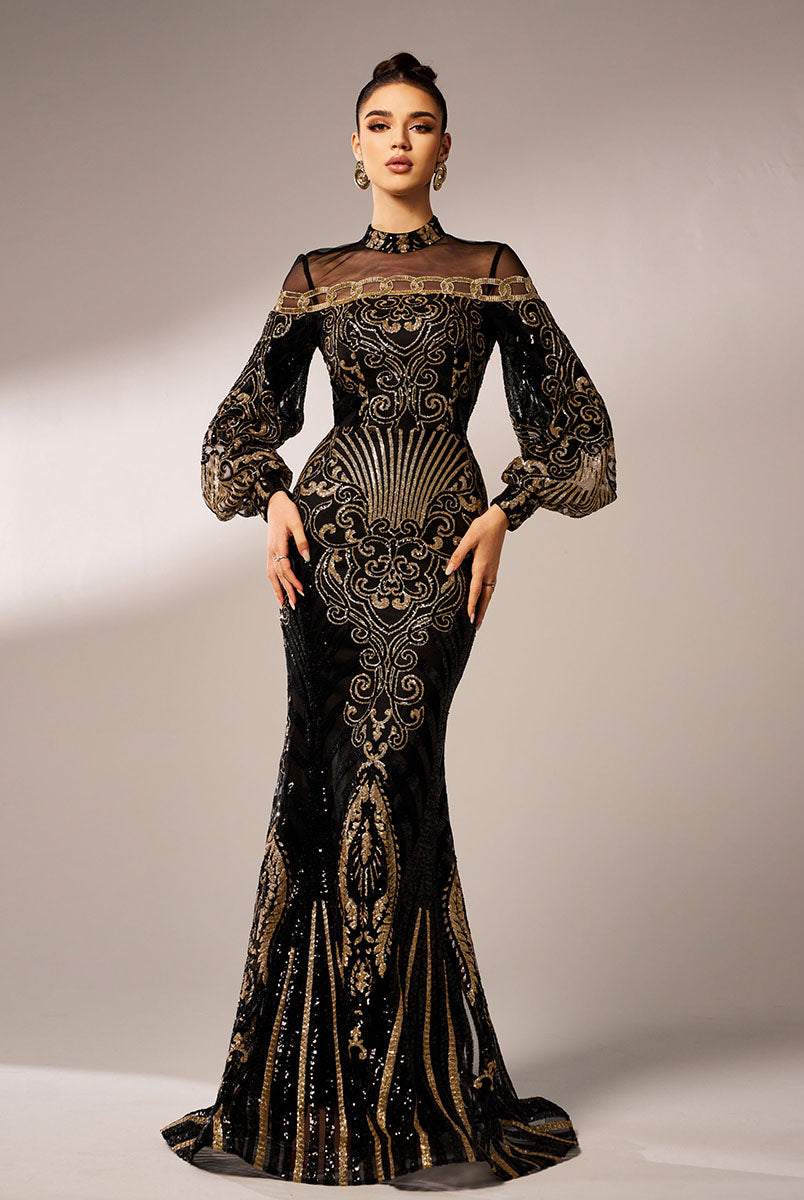 Luxe Embroidered Ballon Sleeve Evening Dress DH80229 - MISS ORD