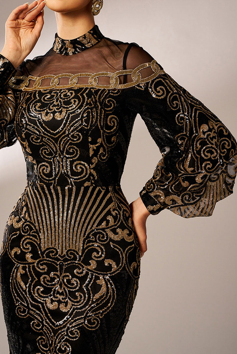 Luxe Embroidered Ballon Sleeve Evening Dress DH80229 - MISS ORD