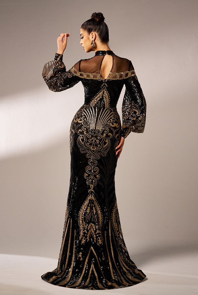 Luxe Embroidered Ballon Sleeve Evening Dress DH80229 - MISS ORD