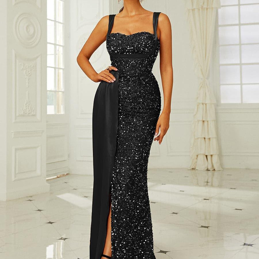 Ribbon Corset Sequin Maxi Prom Dress XH2162 - MISS ORD