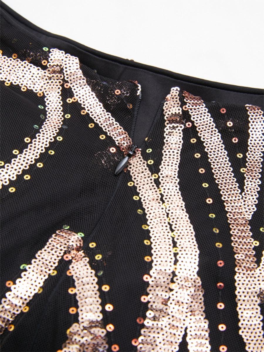 A-Line Long Sleeve Sequin Black Dress XJ1962 - MISS ORD