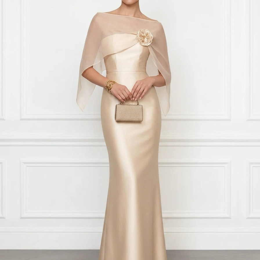 Satin Capelet Mermaid Maxi Evening Dress XF251337