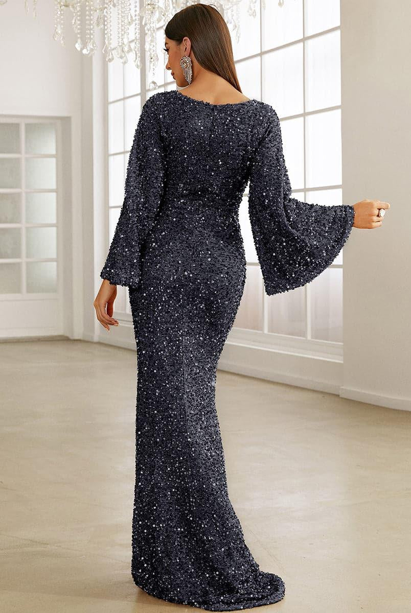 Sequin Bell Sleeve Mermaid Dress M02010 - MISS ORD