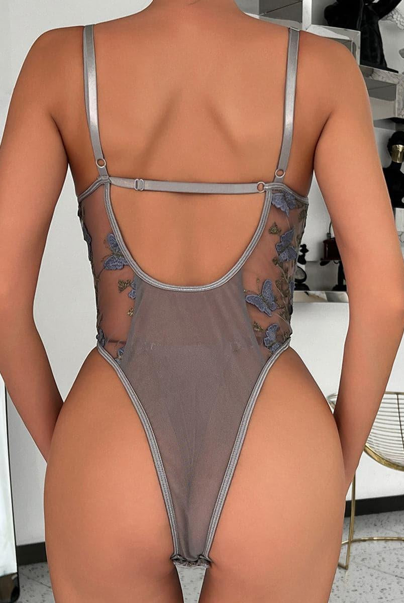 Lace Up Butterfly Embroidery Teddy MSL013 - MISS ORD