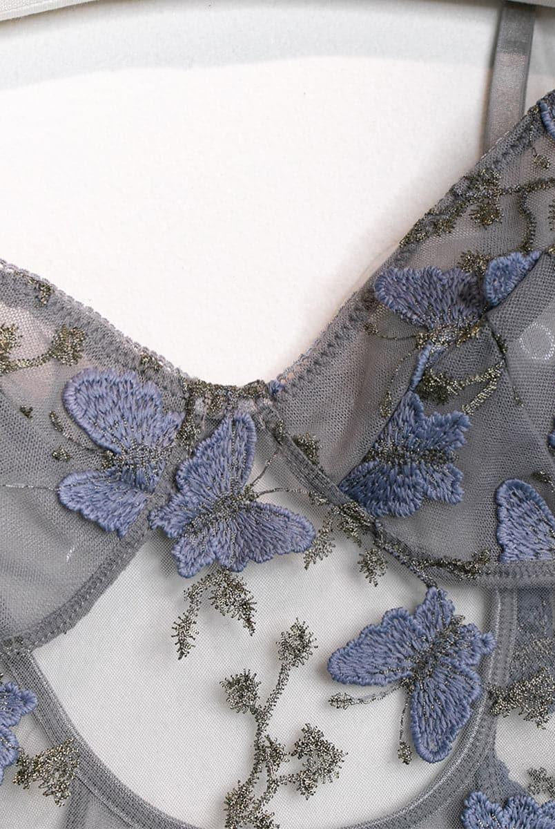 Lace Up Butterfly Embroidery Teddy MSL013 - MISS ORD