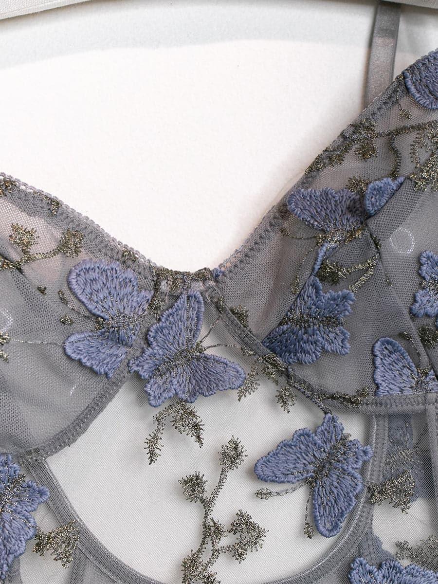 Lace Up Butterfly Embroidery Teddy MSL013 - MISS ORD