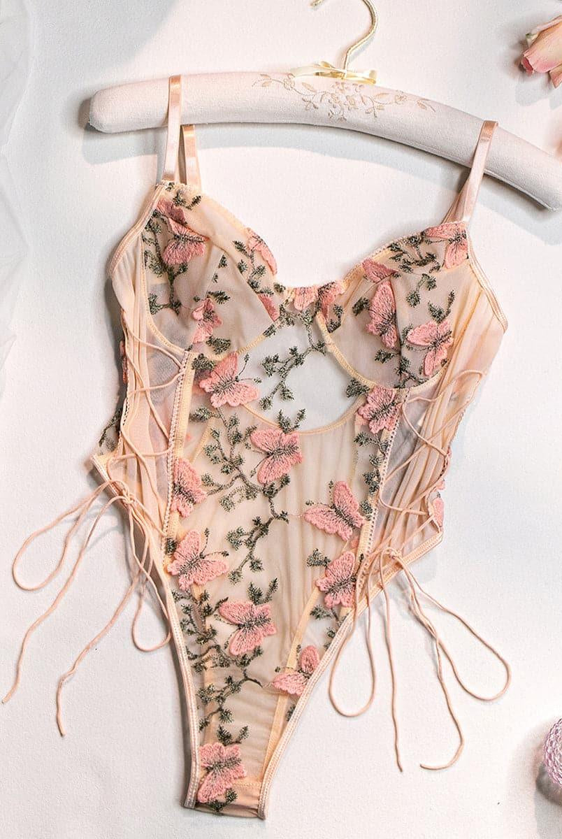 Lace Up Butterfly Embroidery Teddy MSL013 - MISS ORD