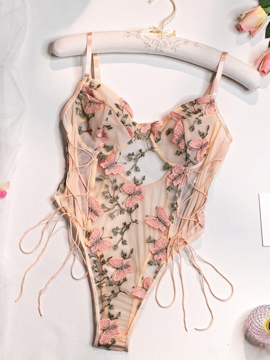 Lace Up Butterfly Embroidery Teddy MSL013 - MISS ORD