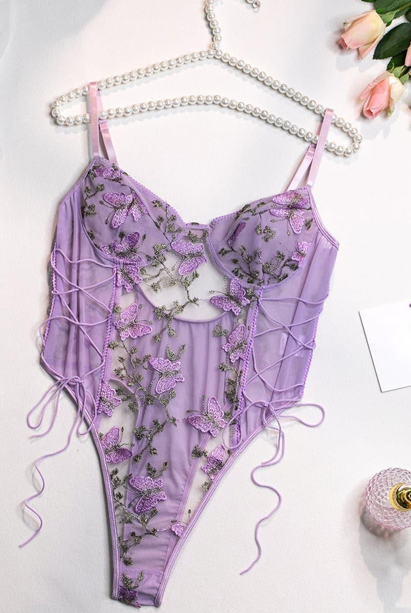 Lace Up Butterfly Embroidery Teddy MSL013 - MISS ORD