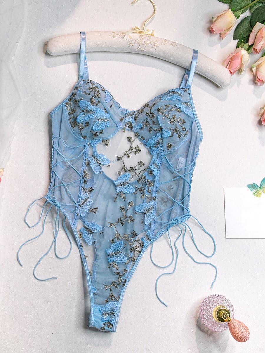 Lace Up Butterfly Embroidery Teddy MSL013 - MISS ORD