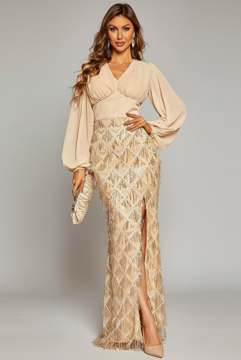 Lantern Sleeve Fringed Prom Dress XJ911 - MISS ORD