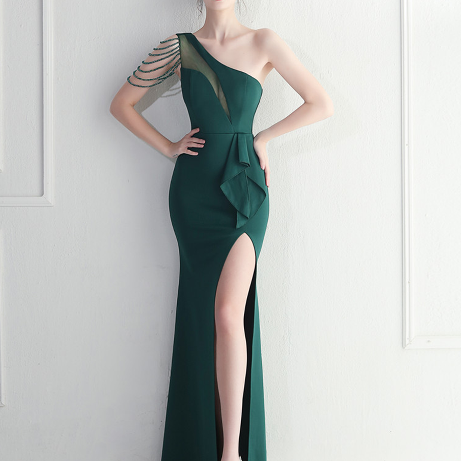 Formal One Shoulder Cutout Black Prom Dress M02289