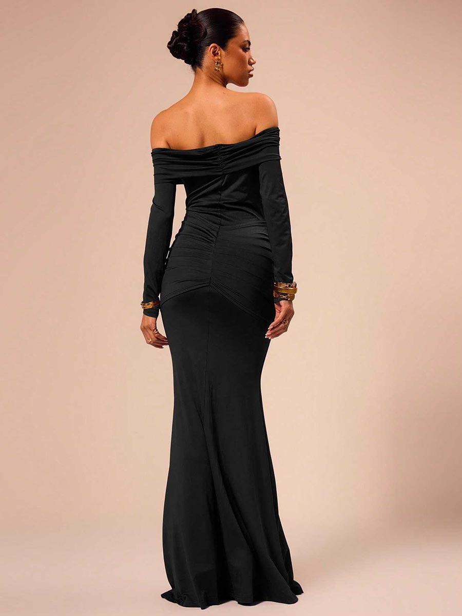 Off Shoulder Draped Long Sleeve Dress MCC1202 - MISS ORD