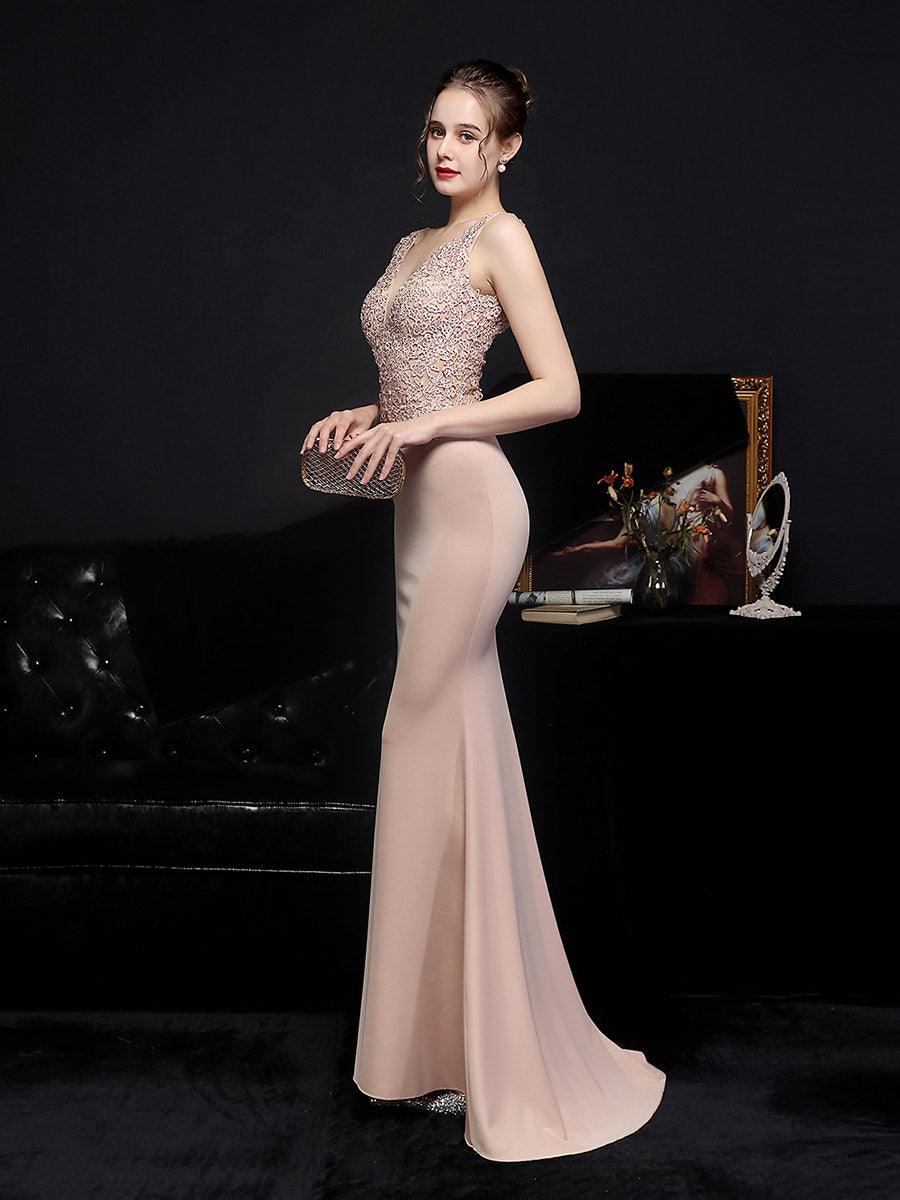 V-neck Sleeveless Embroidered Evening Dress MCW0951 - MISS ORD