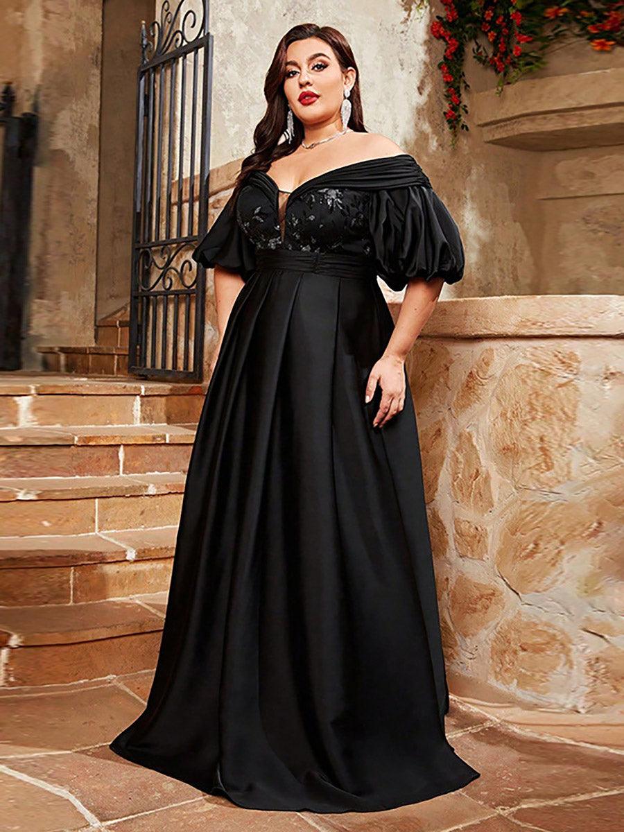 Plus Off Shoulder Swing Embroidery Prom Dress MCW0993 - MISS ORD