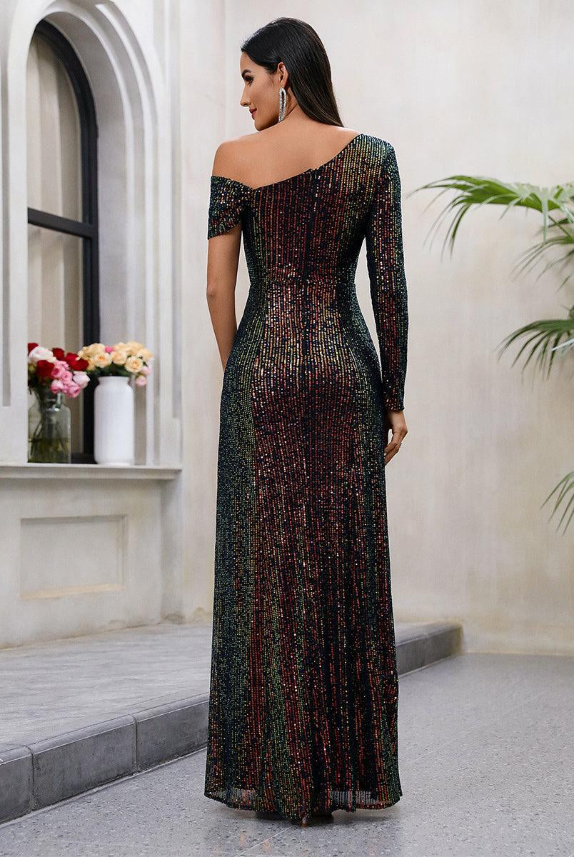 One Shoulder Glitter Ruched Prom Dress MCW1008 - MISS ORD