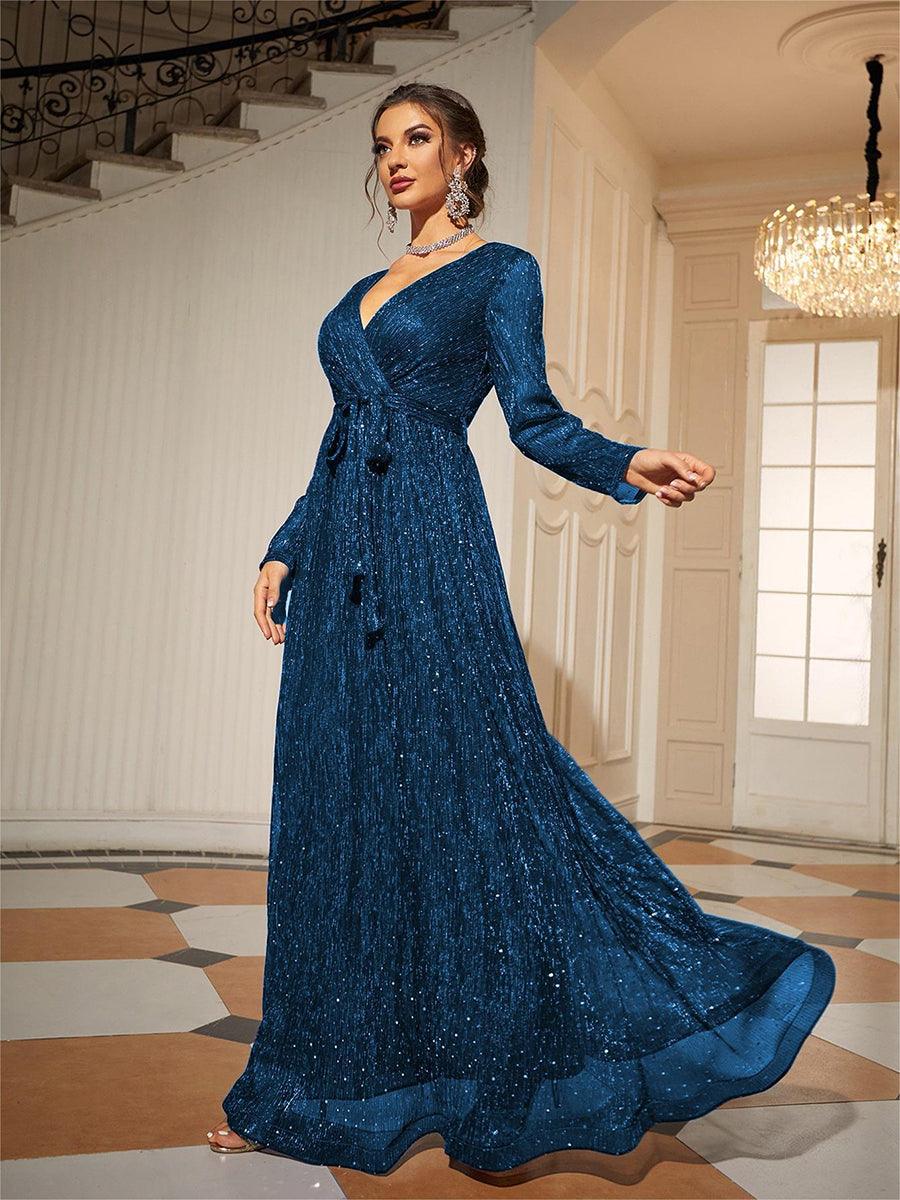 Long Sleeve Wrap A-line Prom Dress MCW1154 - MISS ORD