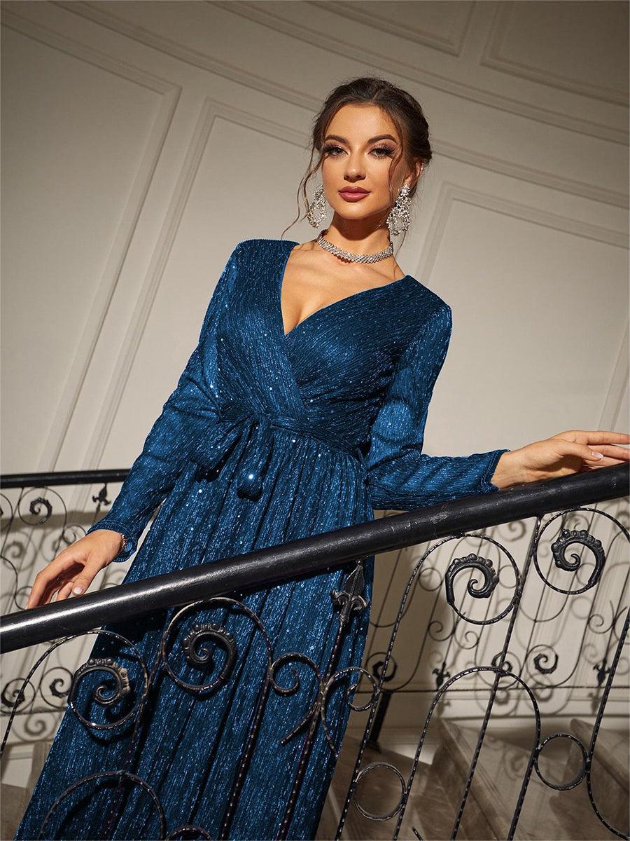 Long Sleeve Wrap A-line Prom Dress MCW1154 - MISS ORD