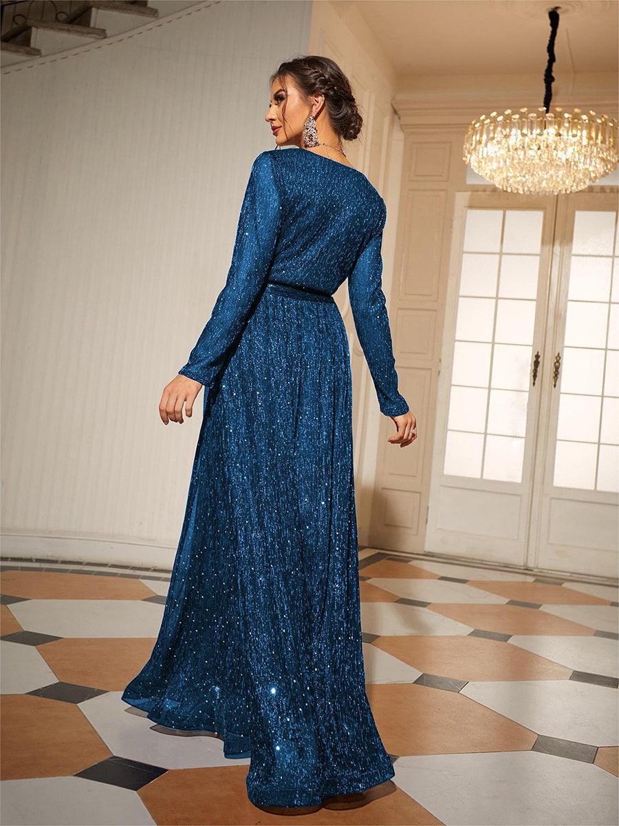 Long Sleeve Wrap A-line Prom Dress MCW1154 - MISS ORD