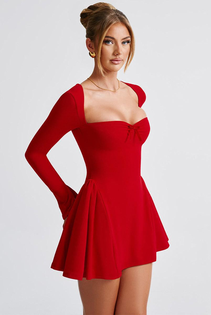 Square Neck Long Sleeve A-line Party Dress MCW1188 - MISS ORD