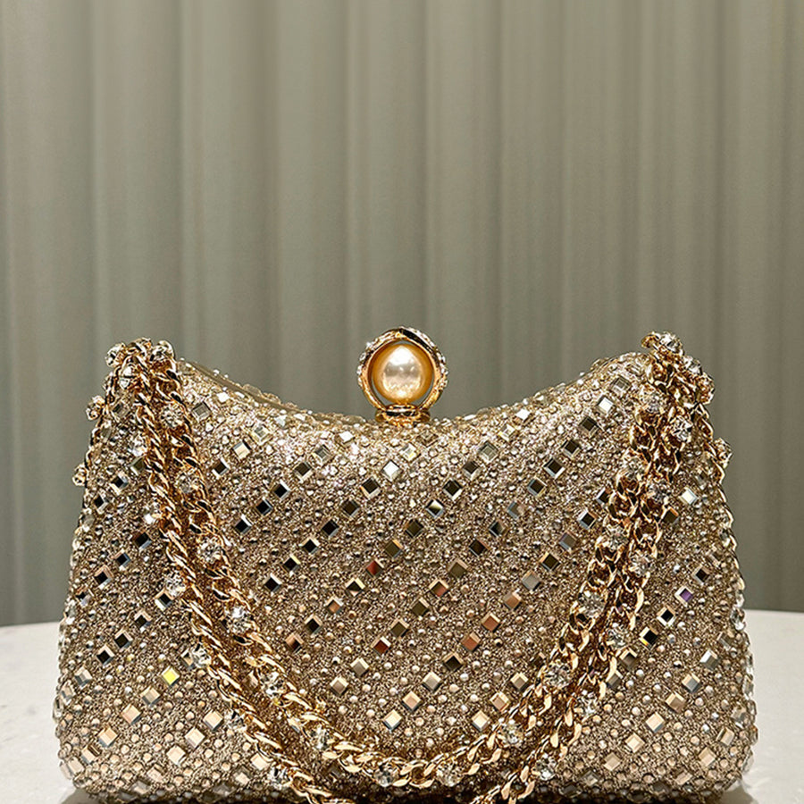 Luxurious Gold Rhinestone-embellished Clutch MNBF117