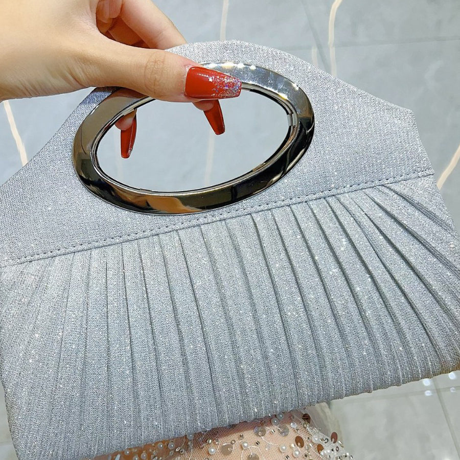 Pleated Gold Ring Handle Clutch MNBF136