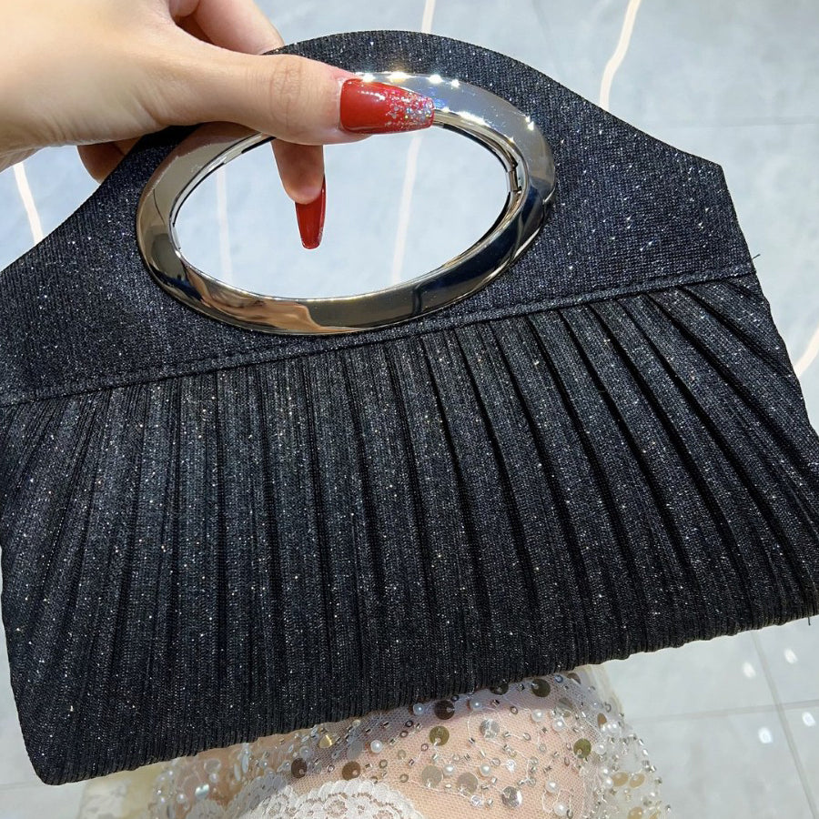 Pleated Gold Ring Handle Clutch MNBF136